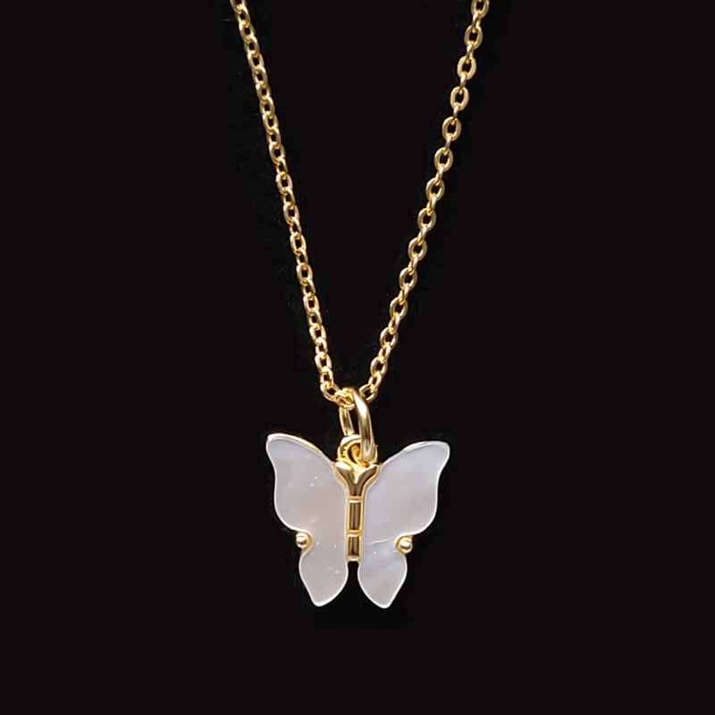 Gold Plated Butterfly Necklace With Mother Of Pearl