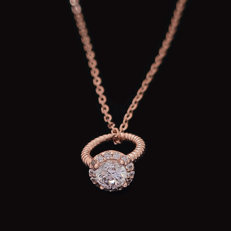 Rose Gold Plated Ring Necklace With Cubic Zirconia