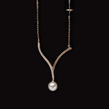 Load image into Gallery viewer, Rose Gold Plated Fresh Water Pearl Necklace With Cubic Zirconia