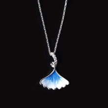 Load image into Gallery viewer, Blue &amp; White Shell Enamel Hand-Painted Necklace With Cubic Zirconia