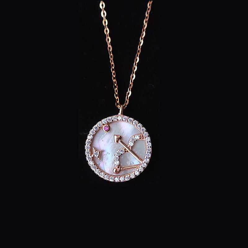 Sagittarius Rose Gold Plated Necklace With Cubic Zirconia And Mother Of Pearl