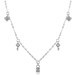 Silver Lock & Key Necklace With Cubic Zirconia