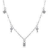 Silver Lock & Key Necklace With Cubic Zirconia