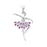 Silver Ballerina Pendant With Ruby Cubic Zirconia