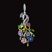 Load image into Gallery viewer, Peacock And Flowers Enamel Hand-Painted Pendant With Cubic Zirconia