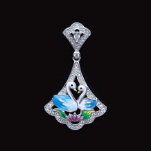Load image into Gallery viewer, Pair Of Swans Enamel Hand-Painted Pendant With Cubic Zirconia