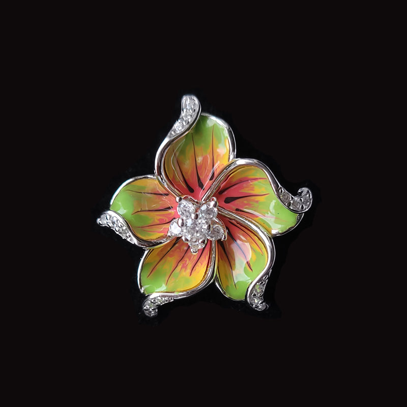 Flower Enamel Hand-Painted Pendant With Cubic Zirconia