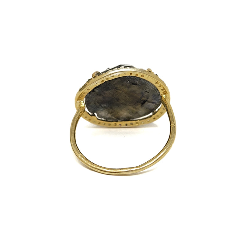 Gold Plated Labradorite And Multi-Colored Zircon Halo Ring
