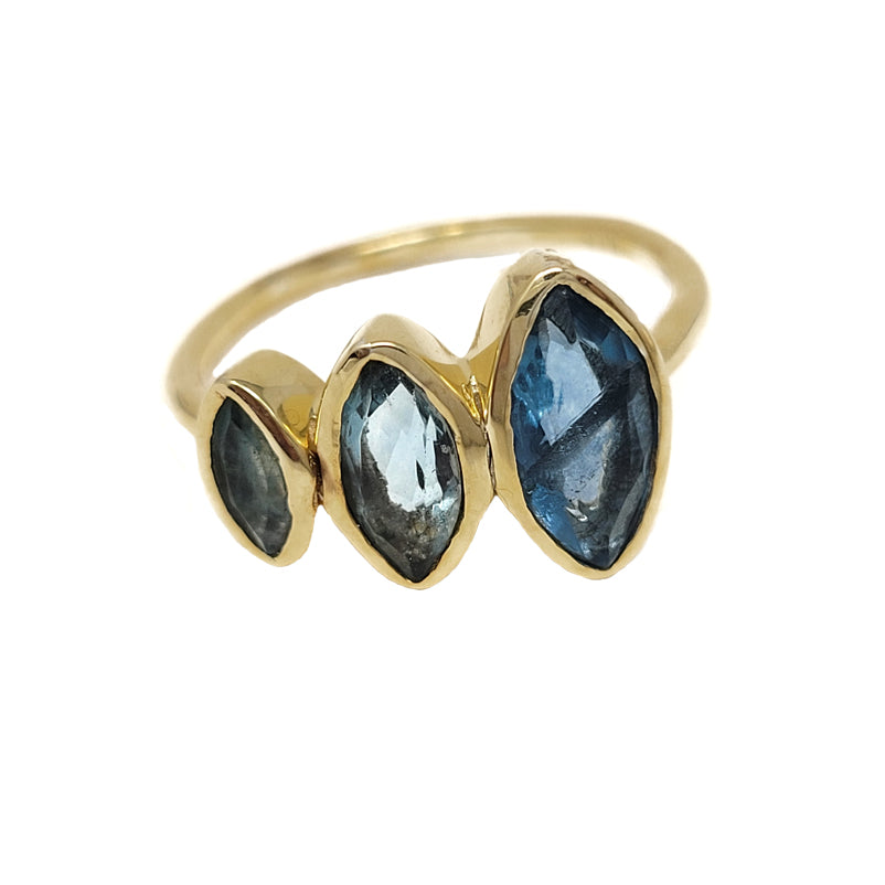 Triple Marquise Shaped Gold Plated Apatite Ring