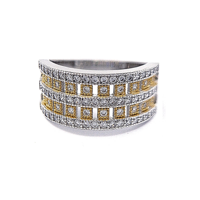 Silver Two-Tone Gold Plated Cubic Zirconia Ring