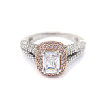 Silver Two-Tone Rose Gold Plated Pink And Clear Cubic Zirconia Ring