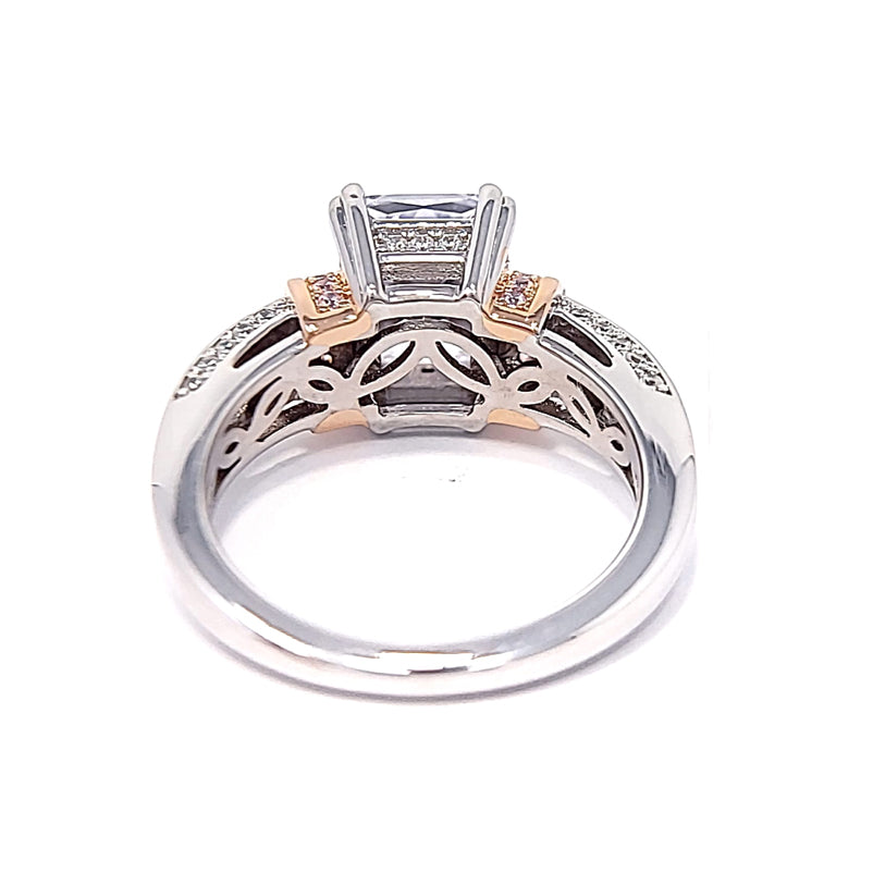 Silver Two-Tone Rose Gold Plated Pink And Clear Cubic Zirconia Ring