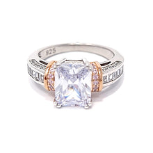 Load image into Gallery viewer, Silver Two-Tone Rose Gold Plated Pink And Clear Cubic Zirconia Ring