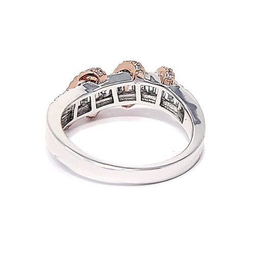 Silver Two-Tone Rose Gold Plated Twisted Clear Cubic Zirconia Ring
