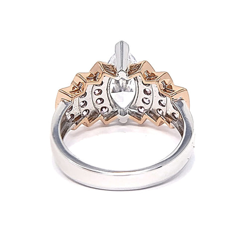 Silver Two-Tone Rose Gold Plated Marquise Pink And Clear Cubic Zirconia Ring