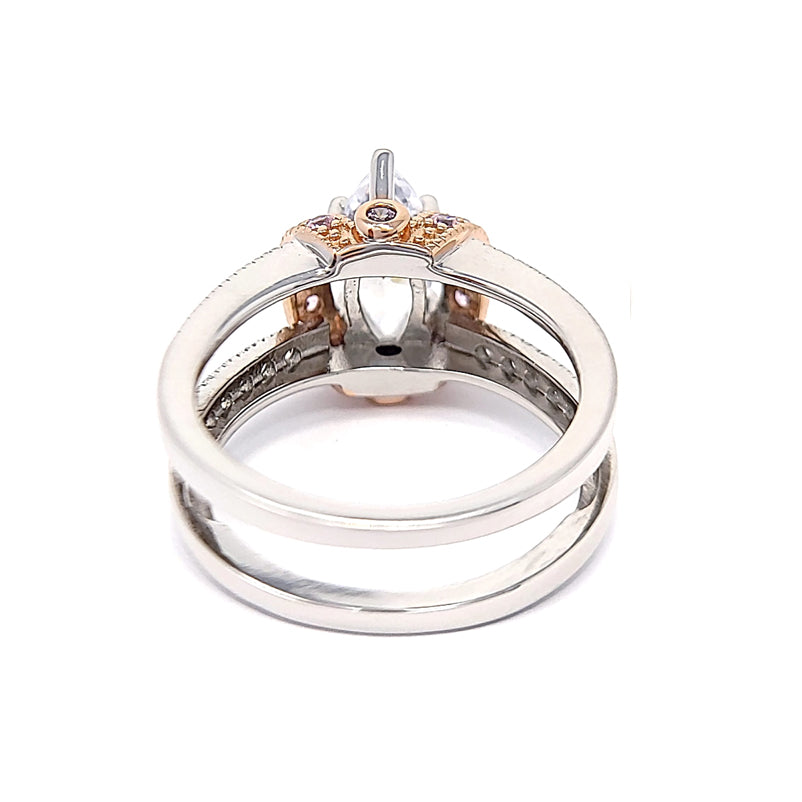 Silver Two-Tone Rose Gold Plated Pink And Clear Two-Piece Cubic Zirconia Ring