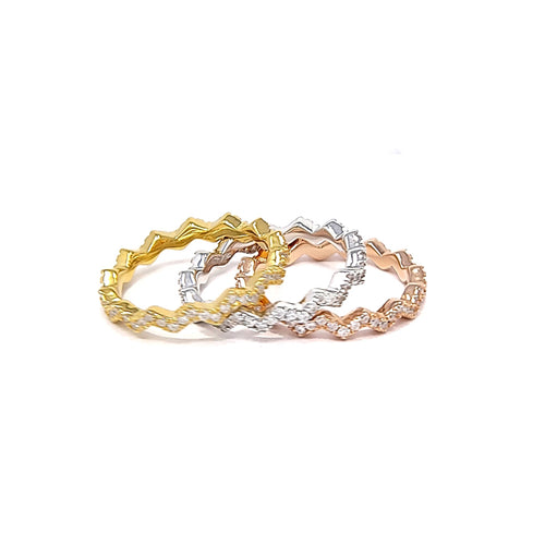 Silver Tri-Color Stackable Clear Cubic Zirconia Ring