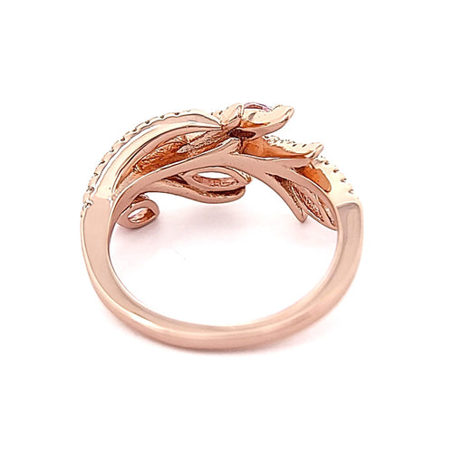 Silver Rose Gold Plated Pink And Clear Cubic Zirconia Ring
