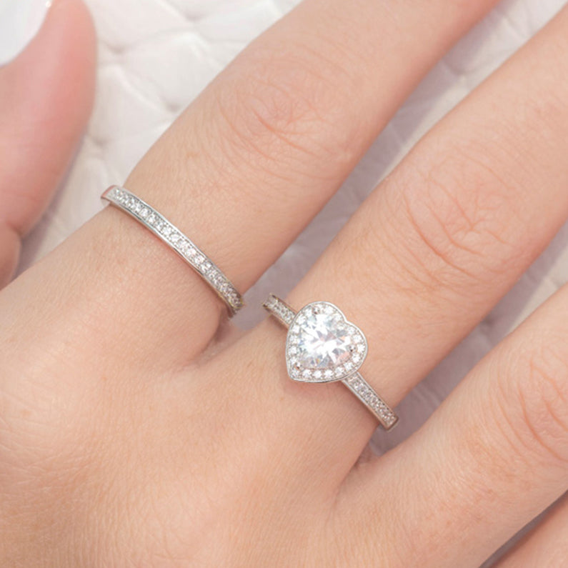 Silver Heart Ring Set With Cubic Zirconia