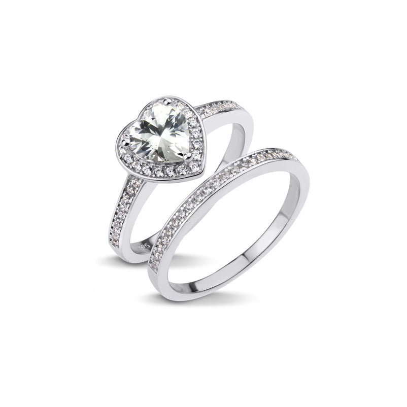 Silver Heart Ring Set With Cubic Zirconia