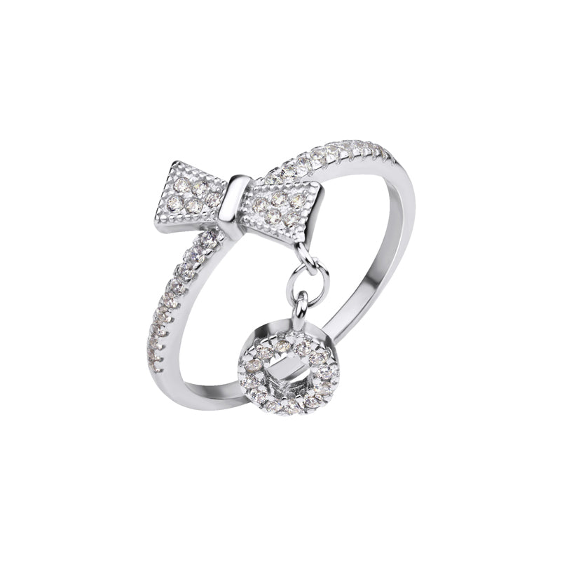 Bow & Dangling Circle Ring With Cubic Zirconia