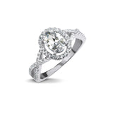 Silver Oval Halo Ring With Cubic Zirconia