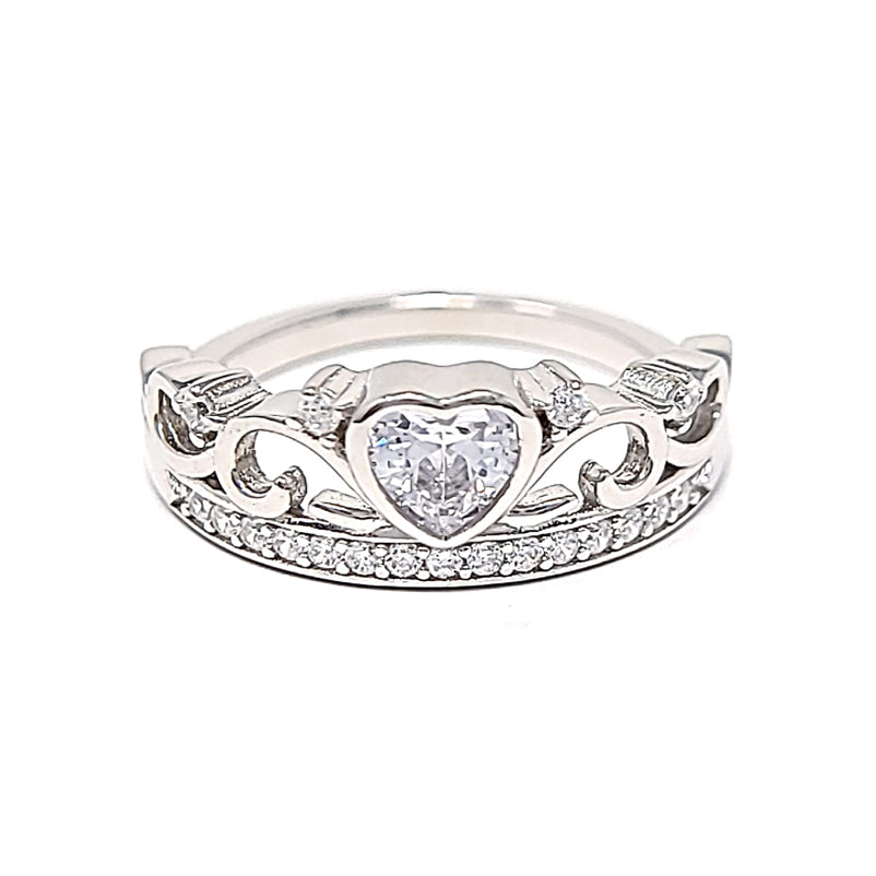 Silver Heart Tiara Cubic Zirconia Ring – JewelleryMatters