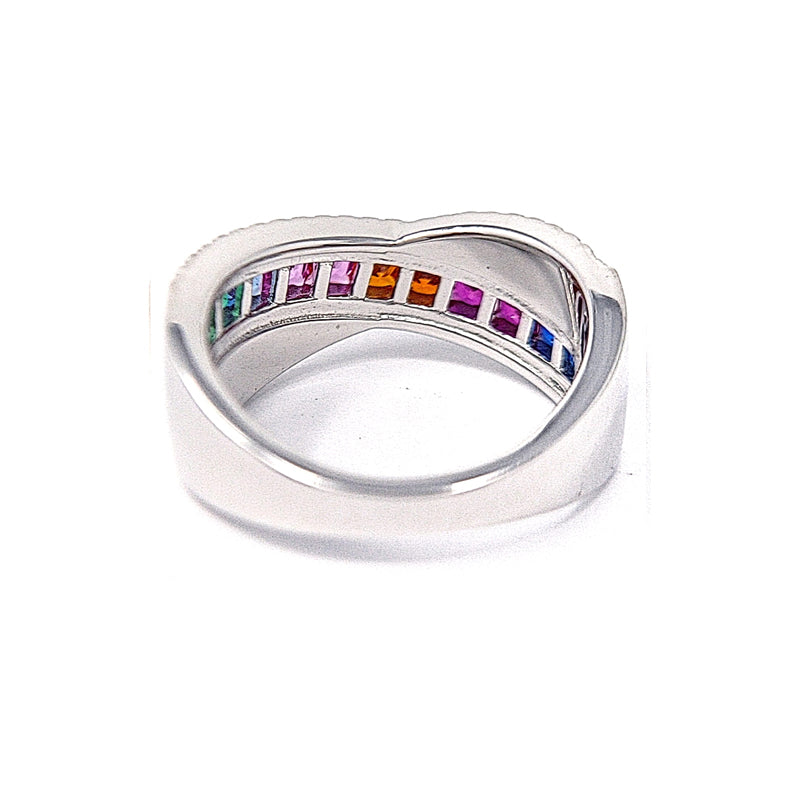 Silver Multicolor Cubic Zirconia Twist Ring