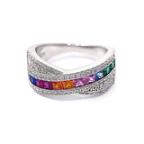 Silver Multicolor Cubic Zirconia Twist Ring