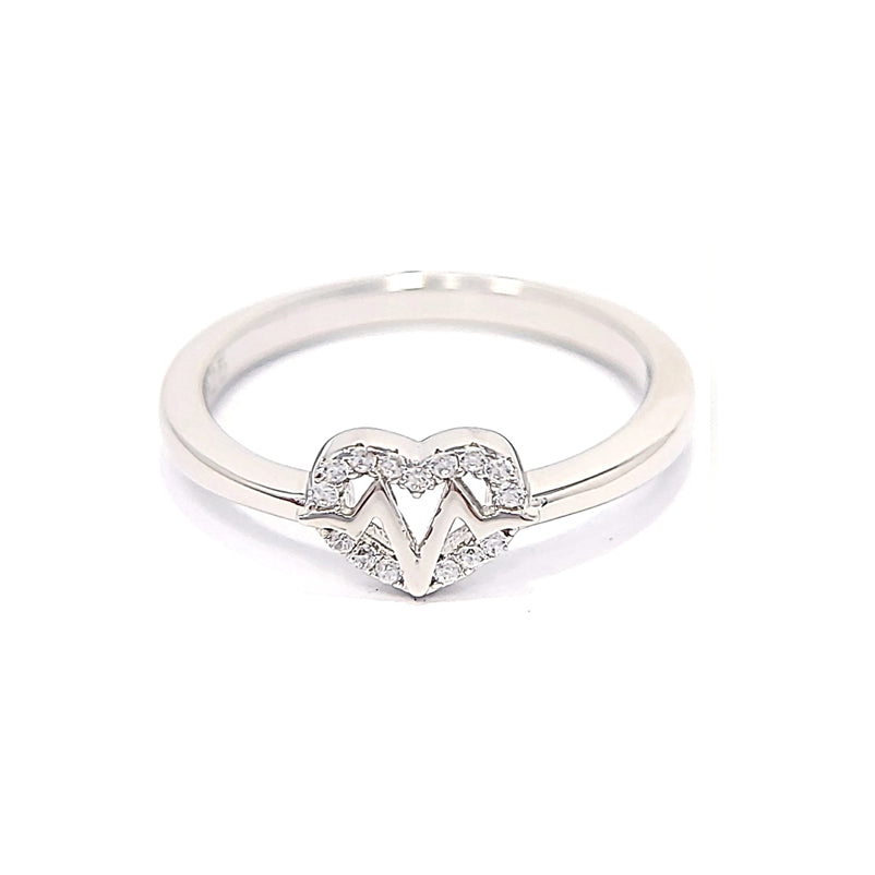 Silver Heartbeat Clear Cubic Zirconia Ring