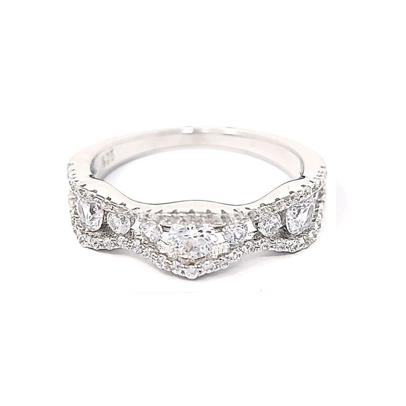 Silver Cascading Wave Clear Cubic Zirconia Ring