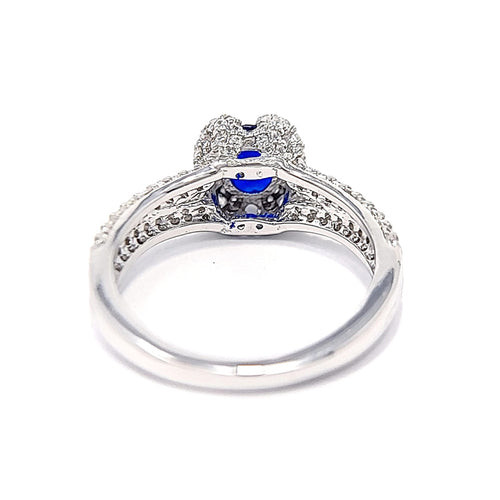 Silver Blue Spinel And Clear Cubic Zirconia Ring