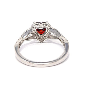 Silver Heart Garnet And Clear Cubic Zirconia Ring
