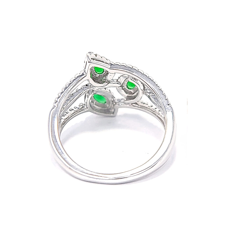 Silver Emerald And Clear Cubic Zirconia Ring