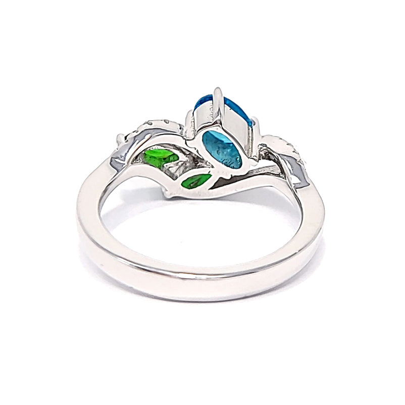 Silver Blue, Green, And Clear Cubic Zirconia Ring