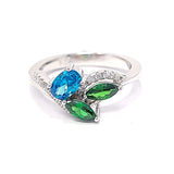 Silver Blue, Green, And Clear Cubic Zirconia Ring