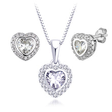Load image into Gallery viewer, Silver Heart Necklace Earrings Set With Cubic Zirconia