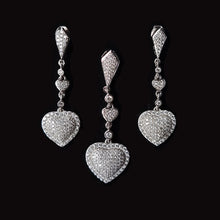 Load image into Gallery viewer, Silver Hearts Pendant Earrings Set With Cubic Zirconia