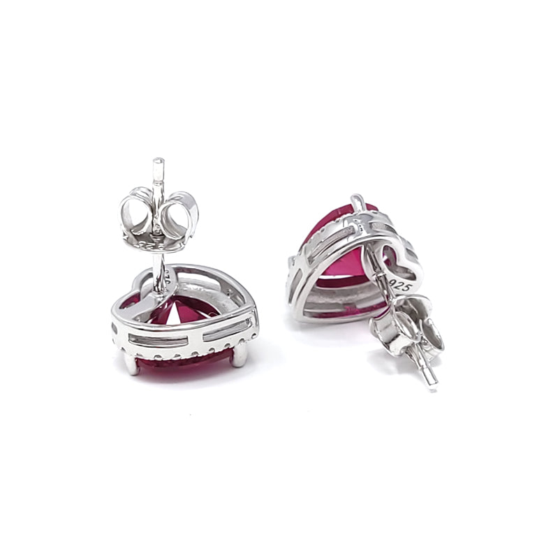 Ruby Heart Pendant Earring Set With Cubic Zirconia