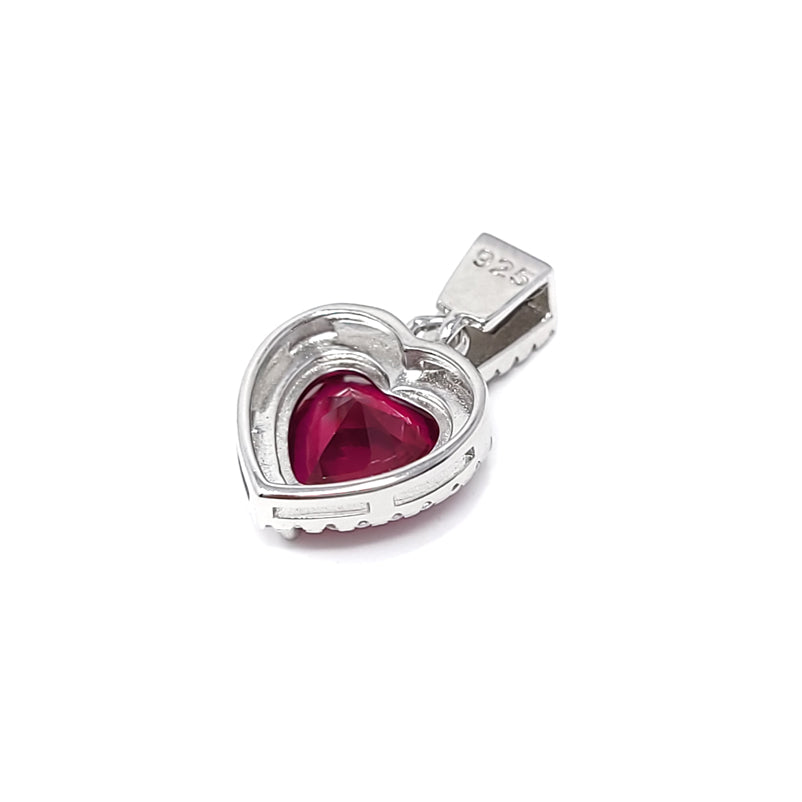 Ruby Heart Pendant Earring Set With Cubic Zirconia
