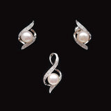 Silver Fresh Water Pearl Pendant Earrings Set With Cubic Zirconia