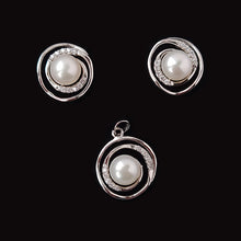 Load image into Gallery viewer, Silver Fresh Water Pearl Pendant Earrings Set With Cubic Zirconia