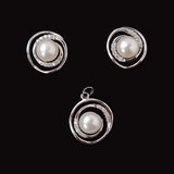 Silver Fresh Water Pearl Pendant Earrings Set With Cubic Zirconia