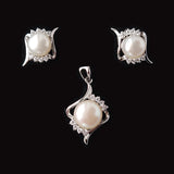 Silver Fresh Water Pearl Pendant Earrings Set With Cubic Zirconia