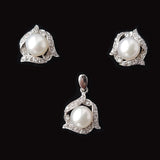 Silver Fresh Water Pearl Pendant Earrings Set With Cubic Zirconia