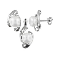 Charger l&#39;image dans la galerie, Silver Fresh Water Pearl Pendant Earrings Set With Cubic Zirconia