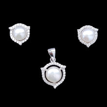 Load image into Gallery viewer, Silver Fresh Water Pearl Pendant Earrings Set With Cubic Zirconia