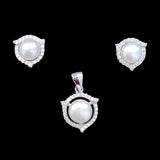 Silver Fresh Water Pearl Pendant Earrings Set With Cubic Zirconia