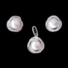 Load image into Gallery viewer, Silver Fresh Water Pearl Pendant Earrings Set With Cubic Zirconia