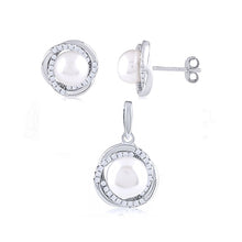 Load image into Gallery viewer, Silver Fresh Water Pearl Pendant Earrings Set With Cubic Zirconia